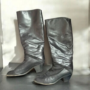 Vintage 90s Italian leather Women's Handmade Black Boots Small Heel 40 y2k